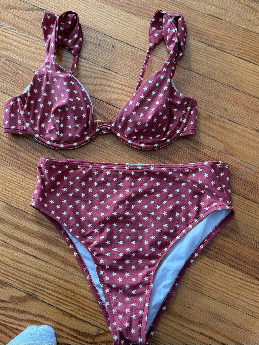 We Wore What  Maroon Star Print High-Waist Bikini Set size medium
